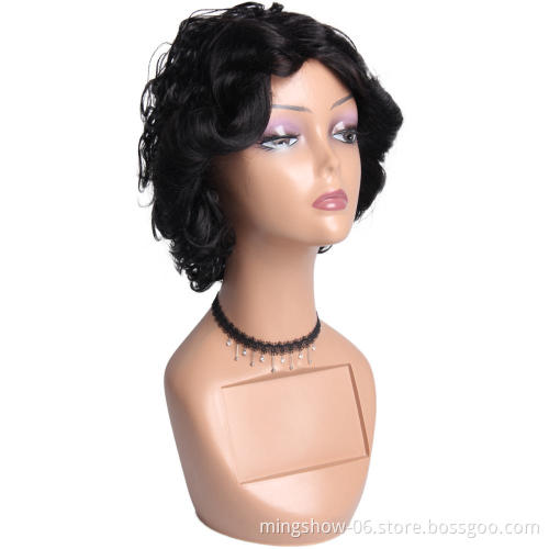 Remy Brazilian Short Pixie Human Hair Wigs For Women Bouncy Curly Glueless Black Color wig